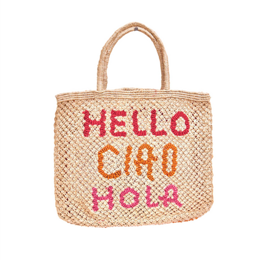 Hello Ciao Hola Jute Bag L