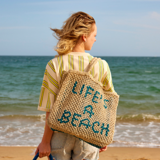 LIFE'S A BEACH JUTE BAG - L