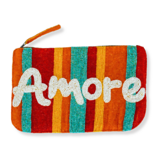 Amore Stripe Beaded Clutch